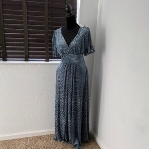Baltic Born Slate Blue Patterned V-Neck Maxi Dress